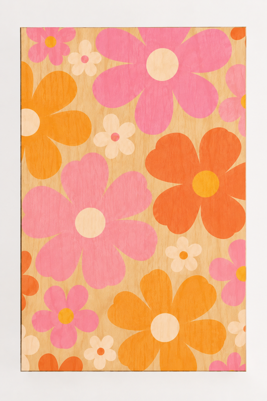 Flowers retro | Wanddecoratie op hout